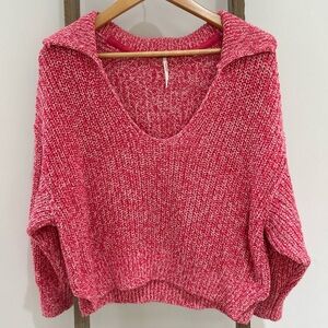 Free People Love This City Sweater Collared Cropped Pink Cotton Women’s Size S